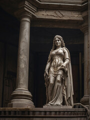 Obraz premium Solitary statue in the ruins of a once-glorious city captures the essence of opulence and decay and transports viewers to a bygone era of splendor.