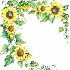 A lush watercolor garland with sunflowers and ivy