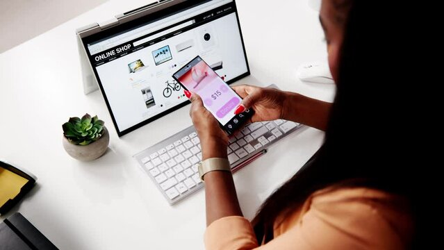 Woman Using Online Money Donation Mobile Phone
