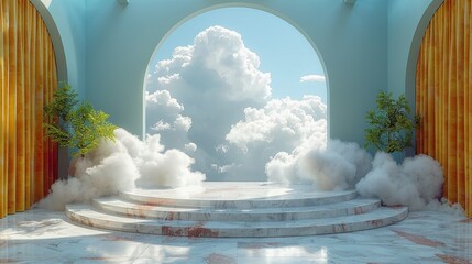 cloud flying out an opening, in the style of photorealistic still life, minimalist stage designs