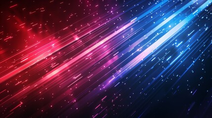 Obraz premium Abstract neon glowing blue, white, and red lines on a dark background. Futuristic technology banner