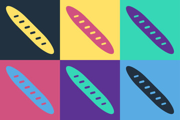 Pop art French baguette bread icon isolated on color background. Vector