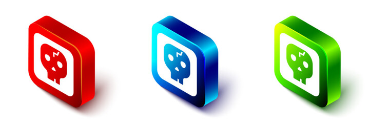 Isometric Archeology icon isolated on white background. Red, blue and green square button. Vector