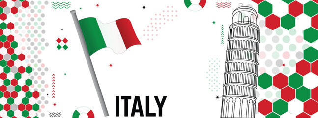 Obraz premium Italy National Day 2nd June abstract banner, flag vector illustration. Abstract geometric decoration design for celebration of Republic Day of ITALY. Festa della Repubblica flag on the background