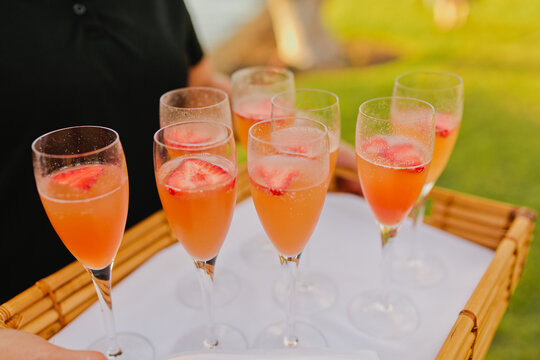 Strawberry Champagne Flukes at Tropical Evening Event