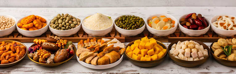 Assorted snacks on a table snack variety healthy savory snacks on a clear background
