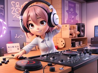 anime playing dj music