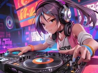 anime playing dj music