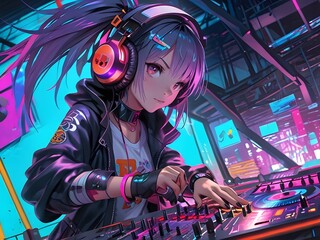 anime playing dj music