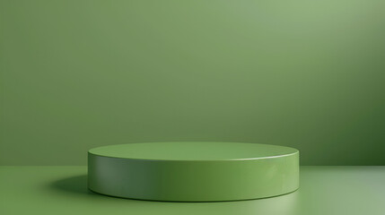 Green podium in modern tropical background for product placement 3d render, Podium pedestal, shadow made of palm leaf on deep green pastel background for product presentation, 3d background