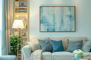 Cozy living room with modern wall art and decor