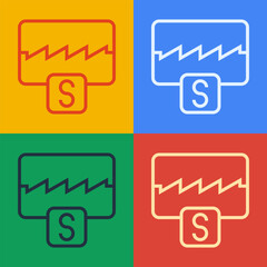 Pop art line Music wave equalizer icon isolated on color background. Sound wave. Audio digital equalizer technology, console panel, pulse musical. Vector