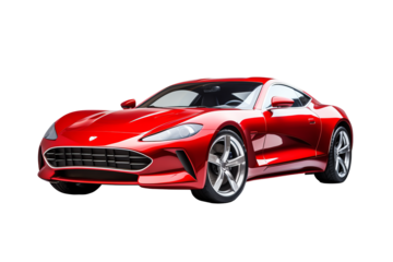 Sleek red sports car isolated on white background, showcasing modern design and elegance, perfect for automotive publications and advertising.