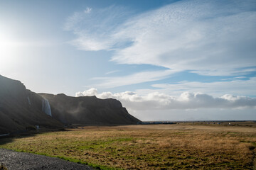 surroundings of the Seljalandsfoss waterfall located on Iceland