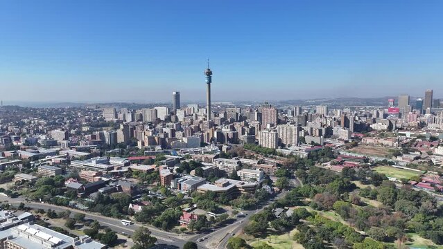 Johannesburg Skyline At Johannesburg In Gauteng South Africa. Downtown Cityscape. Business District Background. Johannesburg At Gauteng South Africa. High Rise Buildings. City Landmark.