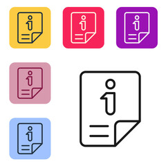 Black line Information icon isolated on white background. Set icons in color square buttons. Vector