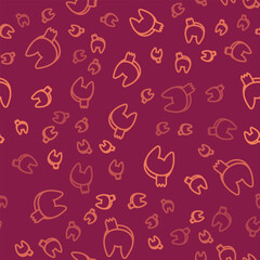 Brown line Chinese fortune cookie icon isolated seamless pattern on red background. Asian traditional. Vector