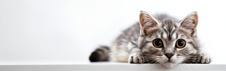 Inquisitive Kitten Discovering the World curiosity adorable in front look on white background
