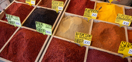 red hot peppers sold in a spice shop in Turkey,