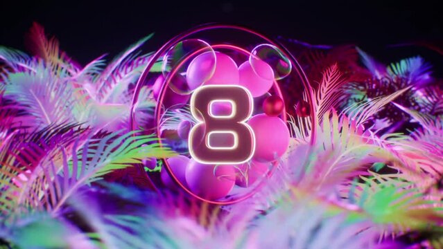 4K Beautiful Colourful Tropical 10 Seconds Countdown Trending Nature Floral Plants Palm Trees Landscape 3D Animated Spheres Neon Glow Caustics Iridescent Realistic Minimalist Elegant Rainbow Circle