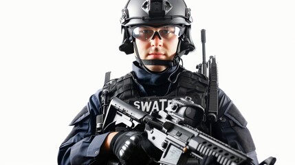 Portrait of a special police force SWAT tactical team soldier
