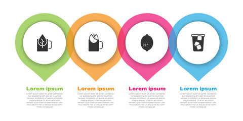 Set Cup of tea with leaf, rose, Lemon and Ice. Business infographic template. Vector