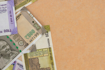 Indian money and banknotes, 200 rupees. Background of paper Indian money