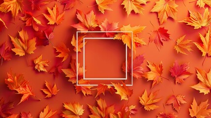 Autumn leaves framed on a vibrant background symbolizing the fall season