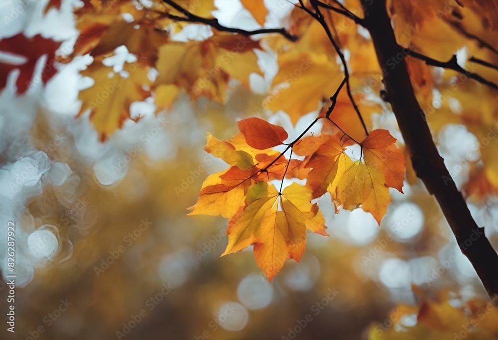 Sticker AI generated illustration of vibrant orange leaves on a branch