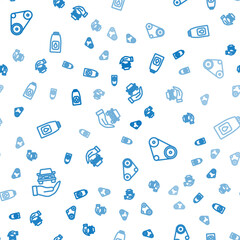 Set line Auto service check automotive, Timing belt kit and Canister for motor machine oil on seamless pattern. Vector