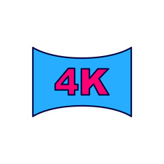 Filled outline Screen tv with 4k Ultra HD video technology icon isolated on white background. Vector