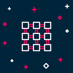 Line Blockchain technology icon isolated on blue background. Cryptocurrency data. Abstract geometric block chain network technology business. Colorful outline concept. Vector