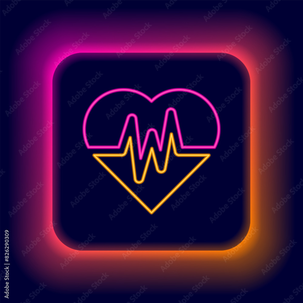 Sticker glowing neon line heart rate icon isolated on black background. heartbeat sign. heart pulse icon. ca