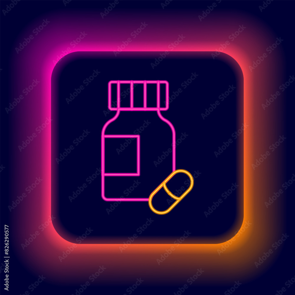 Poster glowing neon line sedative pills icon isolated on black background. colorful outline concept. vector