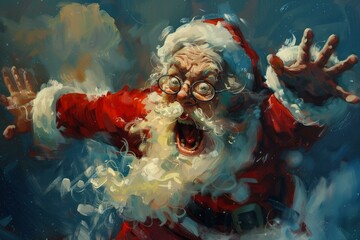 Exuberant santa claus with a spirited expression spreads holiday cheer in a dynamic painted style