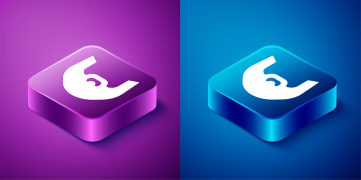 Isometric Mustache and beard icon isolated on blue and purple background. Barbershop symbol. Facial hair style. Square button. Vector