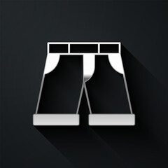 Silver Short or pants icon isolated on black background. Long shadow style. Vector