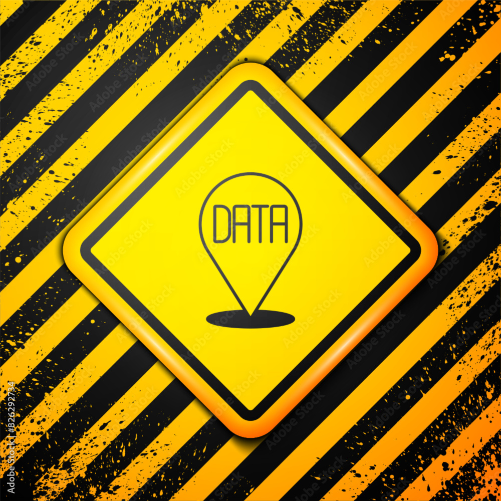 Poster black data analysis icon isolated on yellow background. business data analysis process, statistics. 