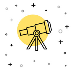 Obraz premium Black line Telescope icon isolated on white background. Scientific tool. Education and astronomy element, spyglass and study stars. Random dynamic shapes. Vector