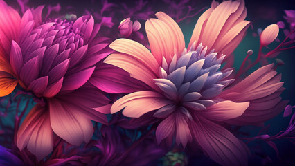 Beautiful fantasy wallpaper with botanical flower background  