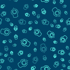 Green line Anger icon isolated seamless pattern on blue background. Anger, rage, screaming concept. Vector