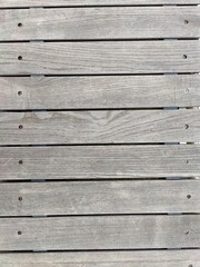 Fototapeta premium Close-Up of Weathered Wooden Surface with Natural Grain and Visible Fasteners Indicating Outdoor Use