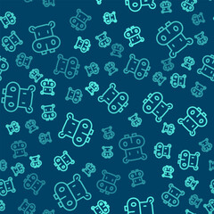 Green line Hippo or Hippopotamus icon isolated seamless pattern on blue background. Animal symbol. Vector