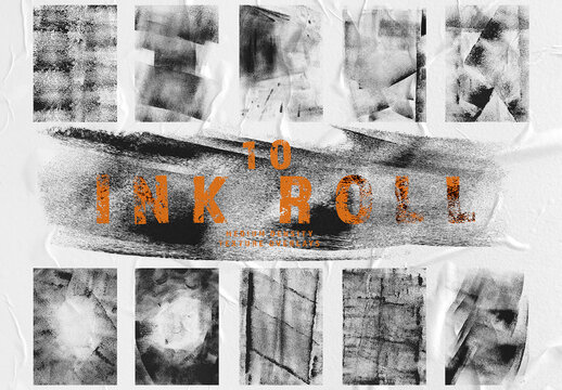 10 Medium Density Ink Roll Texture Overlays. Grunge Paint Stamp Effect