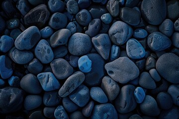 Blue Rocks on Oregon Coast Shoreline with Dark Blue Pebbles
