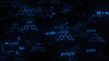 Blue chemistry formulas. Computer generated 3d render