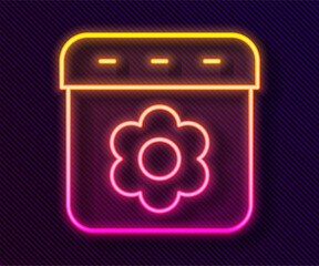Glowing neon line Calendar spring icon isolated on black background. Event reminder symbol. Vector