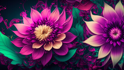 Beautiful fantasy wallpaper with botanical flower background  