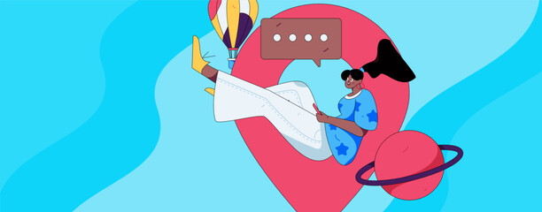 Holiday travel travel characters internet background vector hand drawn illustration
