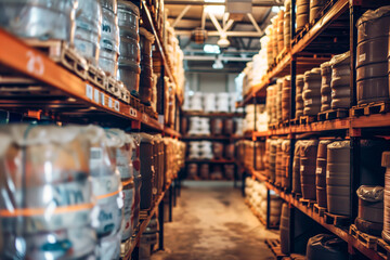 Fototapeta premium Close-up view of warehouse aisle